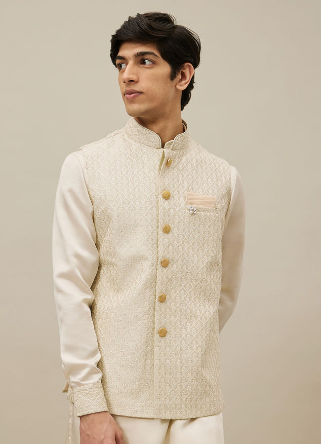 Buy Pista Self Textured Jacket Set Online in India @Manyavar - Kurta ...
