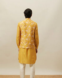Twamev Men Amber Yellow Printed Kurta Jacket Set