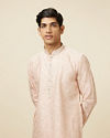 alt message - Manyavar Men Soft Pink Bel Buti Patterned Kurta Set image number 0