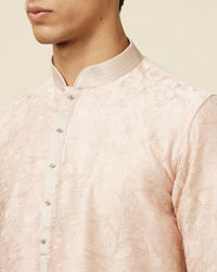 Manyavar Men Soft Pink Bel Buti Patterned Kurta Set