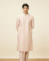 alt message - Manyavar Men Soft Pink Bel Buti Patterned Kurta Set image number 2