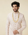 Cream Pink Jaal Patterned Sherwani Set