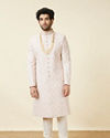 Manyavar Men Cream Pink Jaal Patterned Sherwani Set
