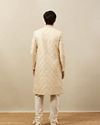 Manyavar Men Pearled Ivory White Floral Jaal Patterned Sherwani Set