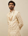 Pearled Ivory White Floral Jaal Patterned Sherwani Set