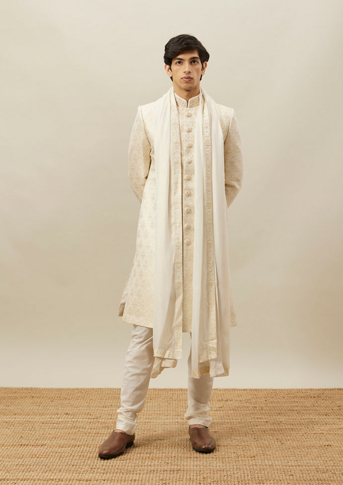 Twamev Men Biscuit Woven Sherwani Set