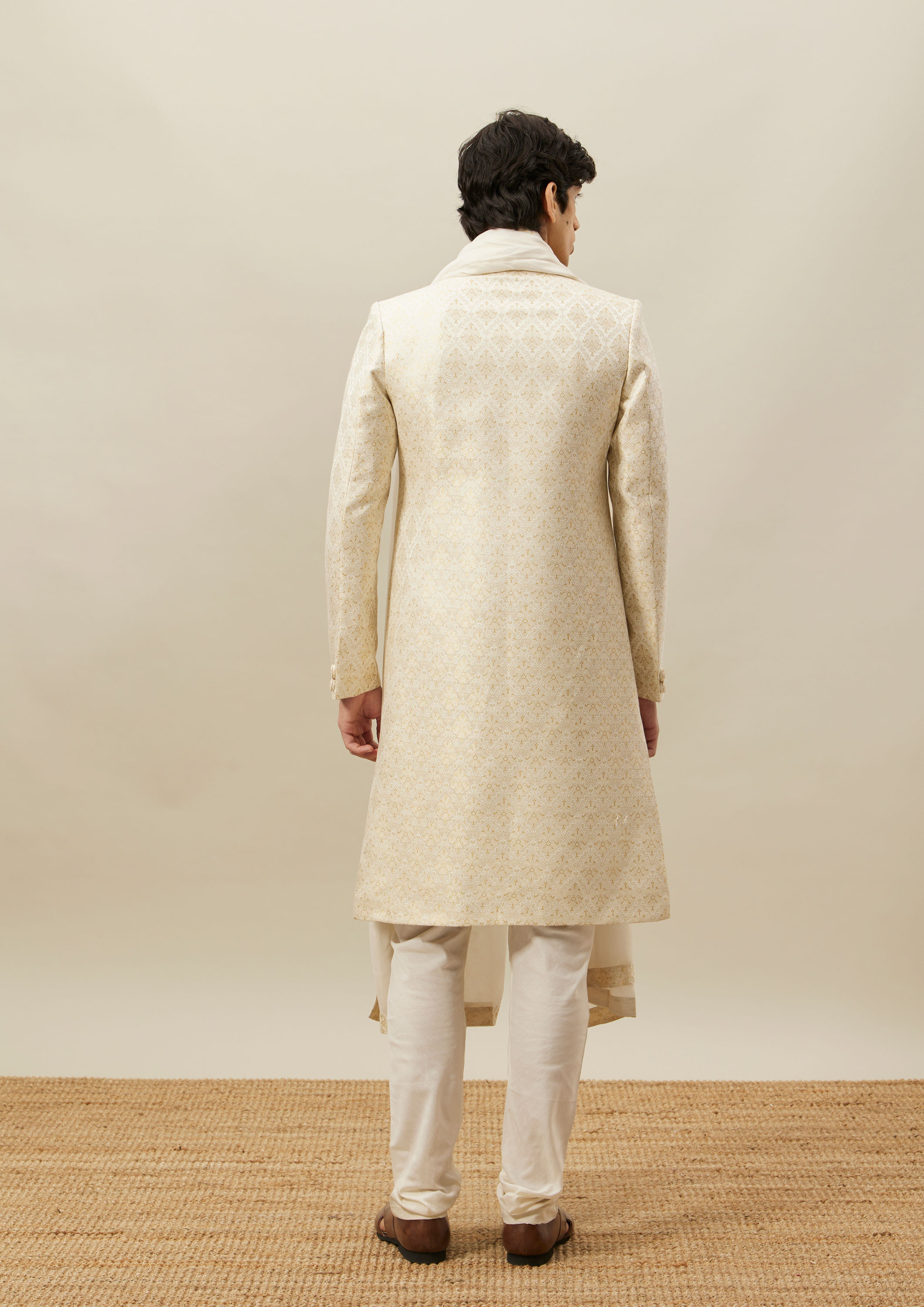 Twamev Men Biscuit Woven Sherwani Set