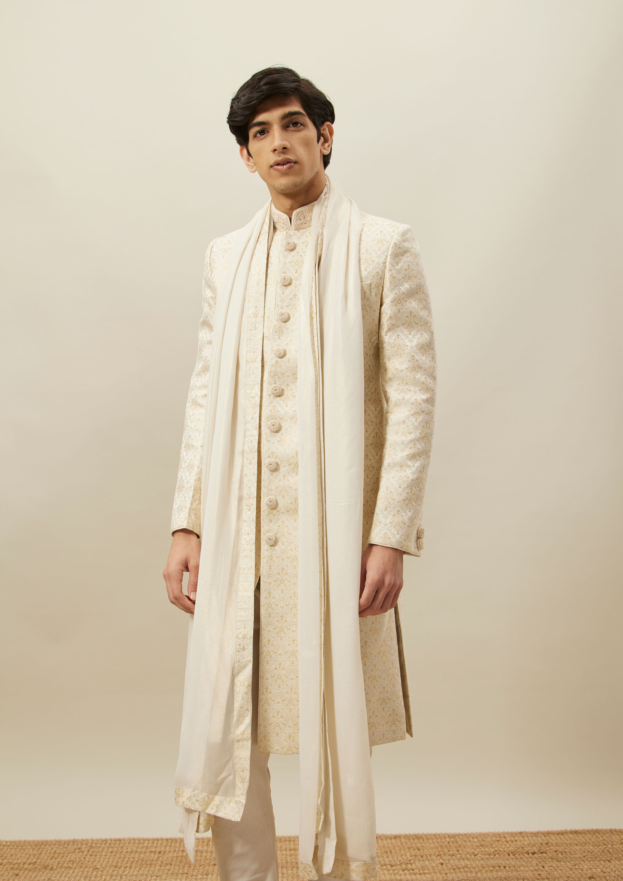 Twamev Men Biscuit Woven Sherwani Set