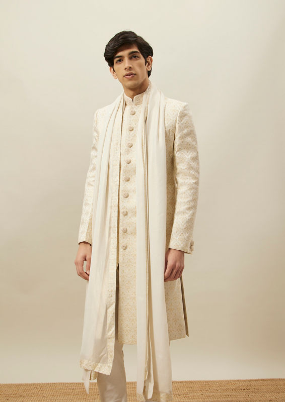 Twamev Men Biscuit Woven Sherwani Set
