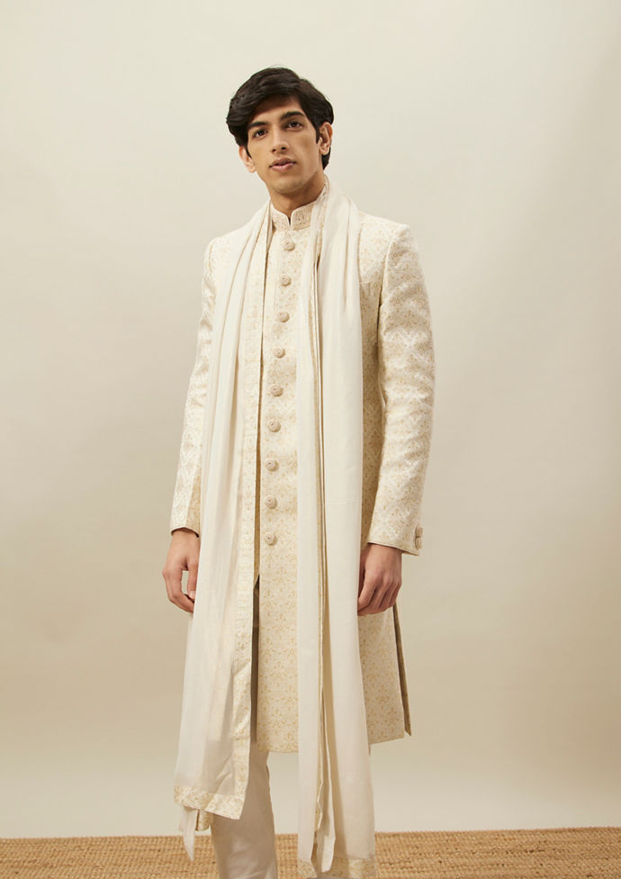 Twamev Men Biscuit Woven Sherwani Set