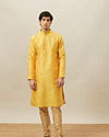 alt message - Manyavar Men Illuminating Yellow Floral Patterned Kurta Set image number 2