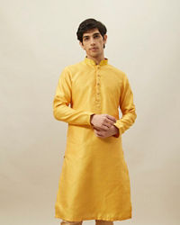 Manyavar Men Illuminating Yellow Floral Patterned Kurta Set