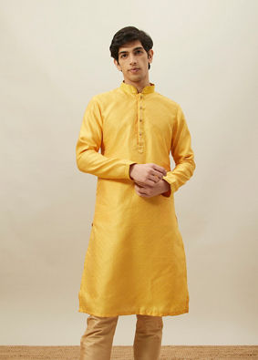 Manyavar Men Illuminating Yellow Floral Patterned Kurta Set