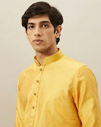 Manyavar Men Illuminating Yellow Floral Patterned Kurta Set