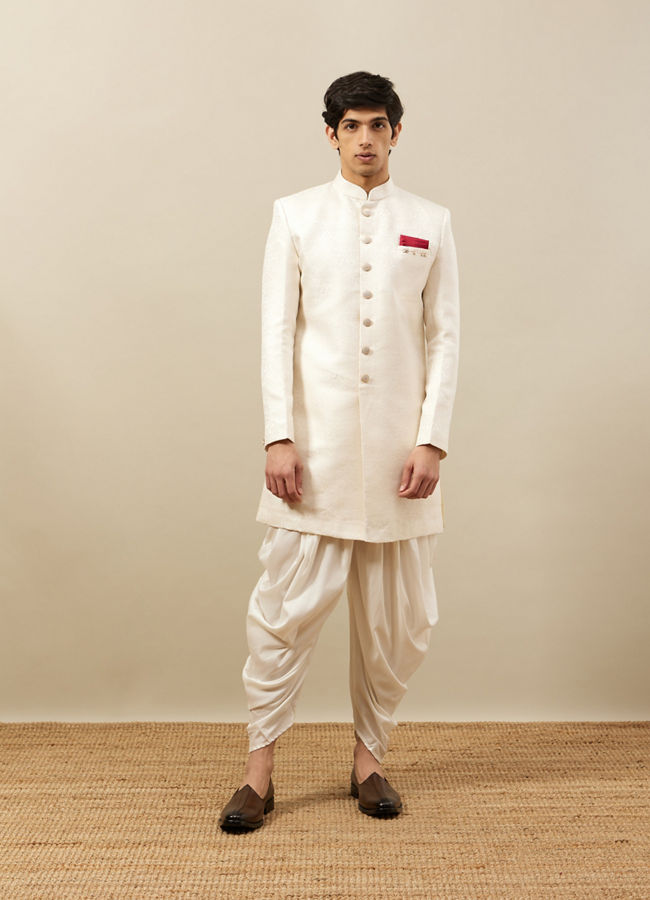 alt message - Manyavar Men Rich Cream Medallion Patterned Indo Western Set image number 2