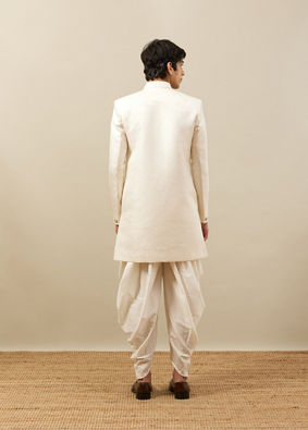 Off White Self Textured Indo Western image number 4