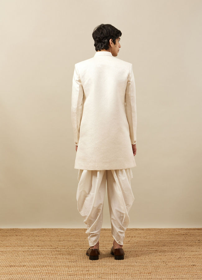Off White Self Textured Indo Western image number 4