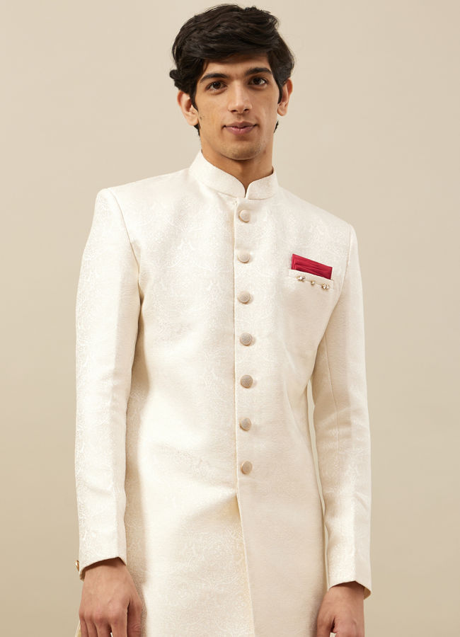 alt message - Manyavar Men Rich Cream Medallion Patterned Indo Western Set image number 0