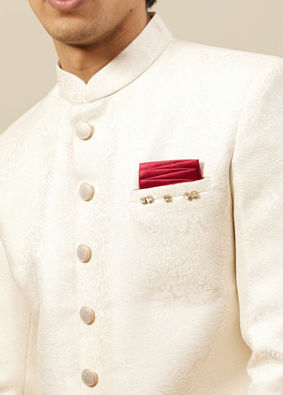 Manyavar Men Rich Cream Medallion Patterned Indo Western Set