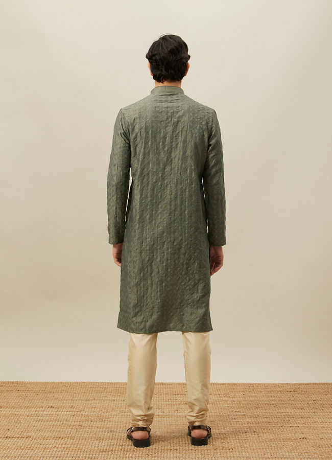 Manyavar Men Sage Green Diamond Patterned Kurta Set