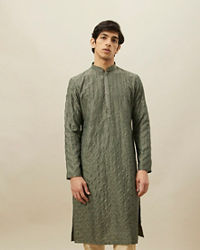 Manyavar Men Sage Green Diamond Patterned Kurta Set