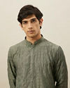 alt message - Manyavar Men Sage Green Diamond Patterned Kurta Set image number 1