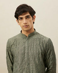 Manyavar Men Sage Green Diamond Patterned Kurta Set