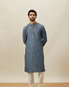 Manyavar Men Slate Blue Self Patterend Kurta Set