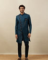Peacock Blue Achkan Style Indo Western Set image number 2