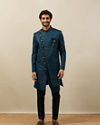 Manyavar Men Peacock Blue Achkan Style Indo Western Set