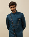 Peacock Blue Achkan Style Indo Western Set