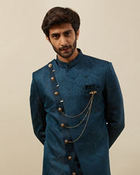 Manyavar Men Peacock Blue Achkan Style Indo Western Set