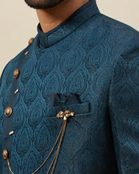 Manyavar Men Peacock Blue Achkan Style Indo Western Set