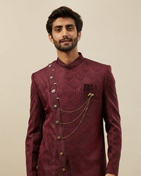 Manyavar Men Cabernet Red Achkan Style Indo Western Set
