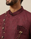 Manyavar Men Cabernet Red Achkan Style Indo Western Set