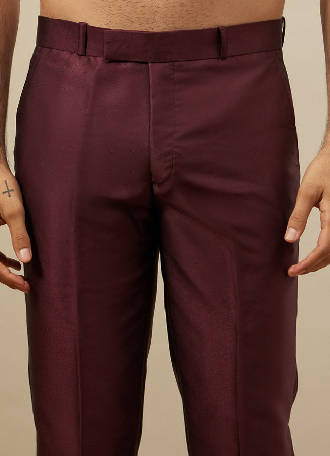 Manyavar Men Cabernet Red Achkan Style Indo Western Set