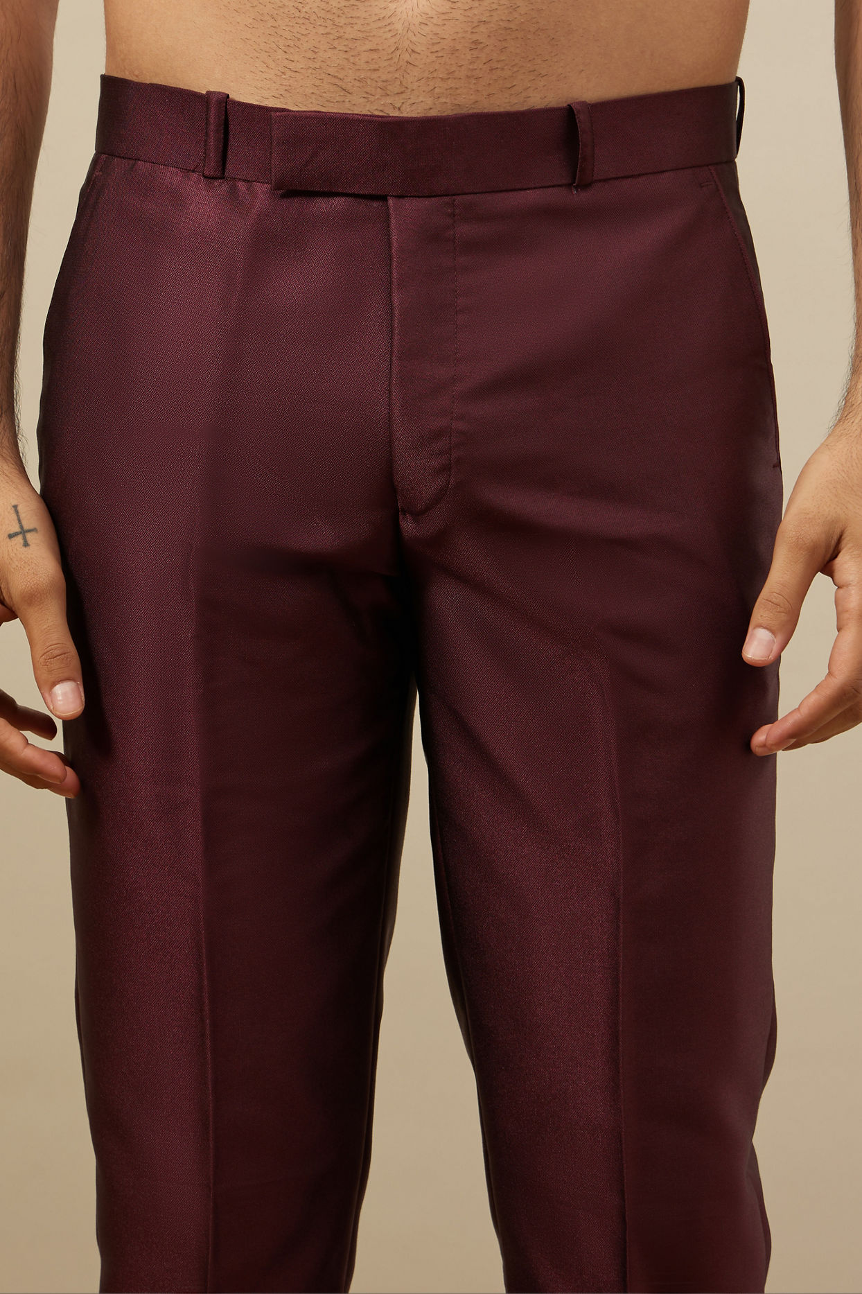 Manyavar Men Cabernet Red Achkan Style Indo Western Set