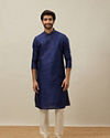 alt message - Manyavar Men Midnight Sapphire Blue Self Patterned Kurta Set image number 2