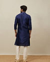 Manyavar Men Midnight Sapphire Blue Self Patterned Kurta Set
