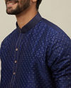 Manyavar Men Midnight Sapphire Blue Self Patterned Kurta Set