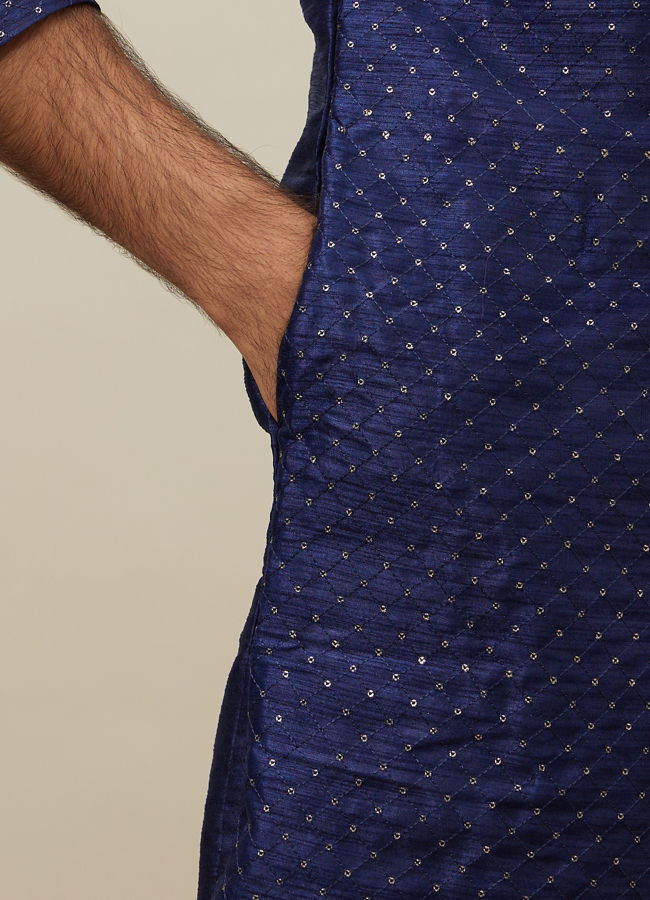 Manyavar Men Midnight Sapphire Blue Self Patterned Kurta Set