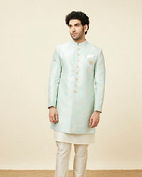 Manyavar Men Fair Aqua Blue Floral Patterned Indo Western Set