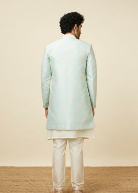 alt message - Manyavar Men Fair Aqua Blue Floral Patterned Indo Western Set image number 4