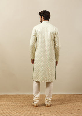 alt message - Twamev Men Mint Green Self Embroidered Kurta Set image number 4