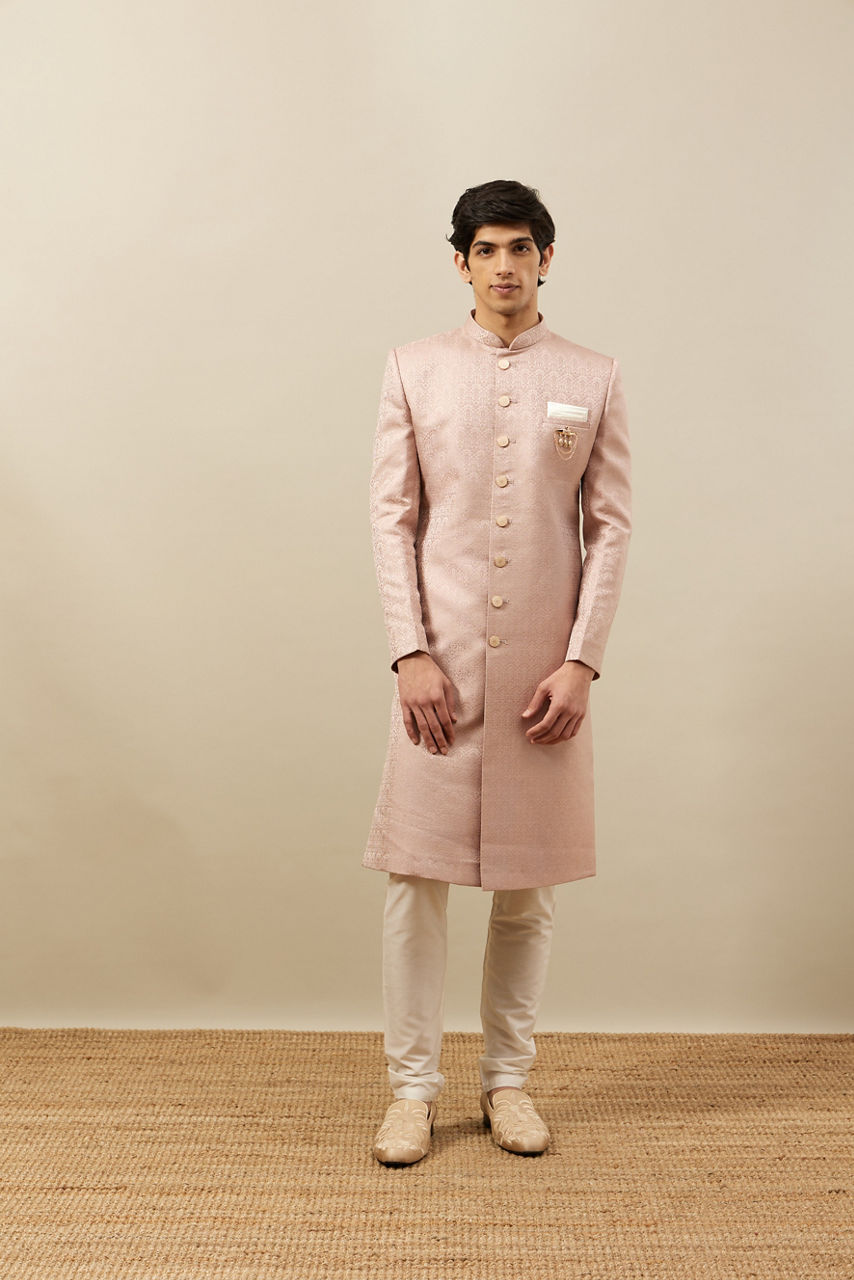 Manyavar Men Rosewater Pink Medallion Patterned Sherwani Set
