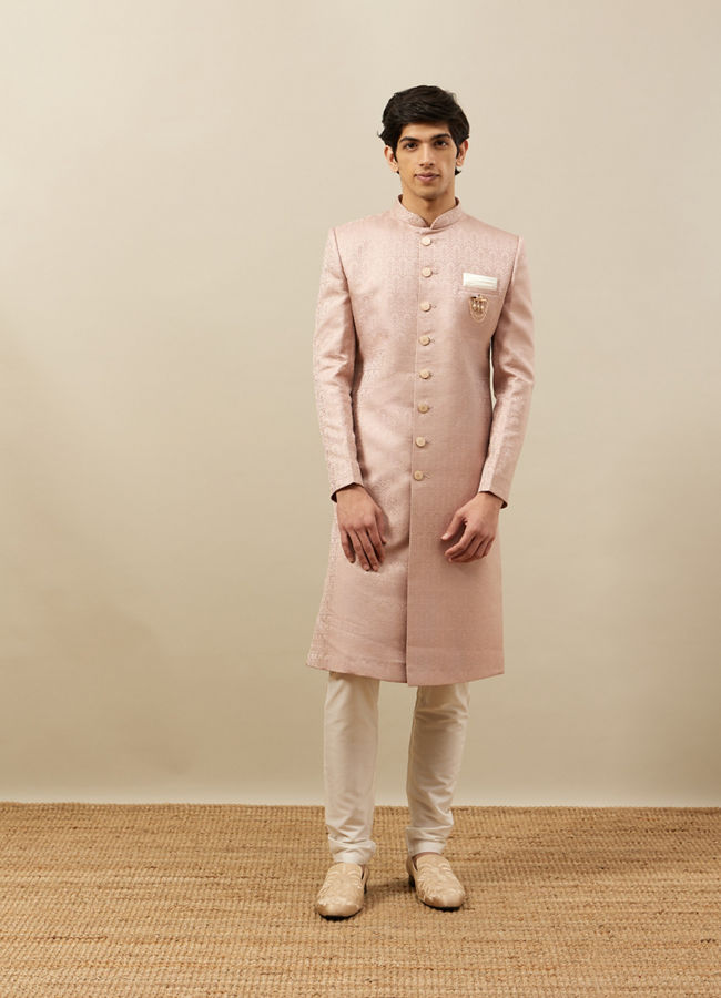 Rose Pink Self Design Sherwani image number 2