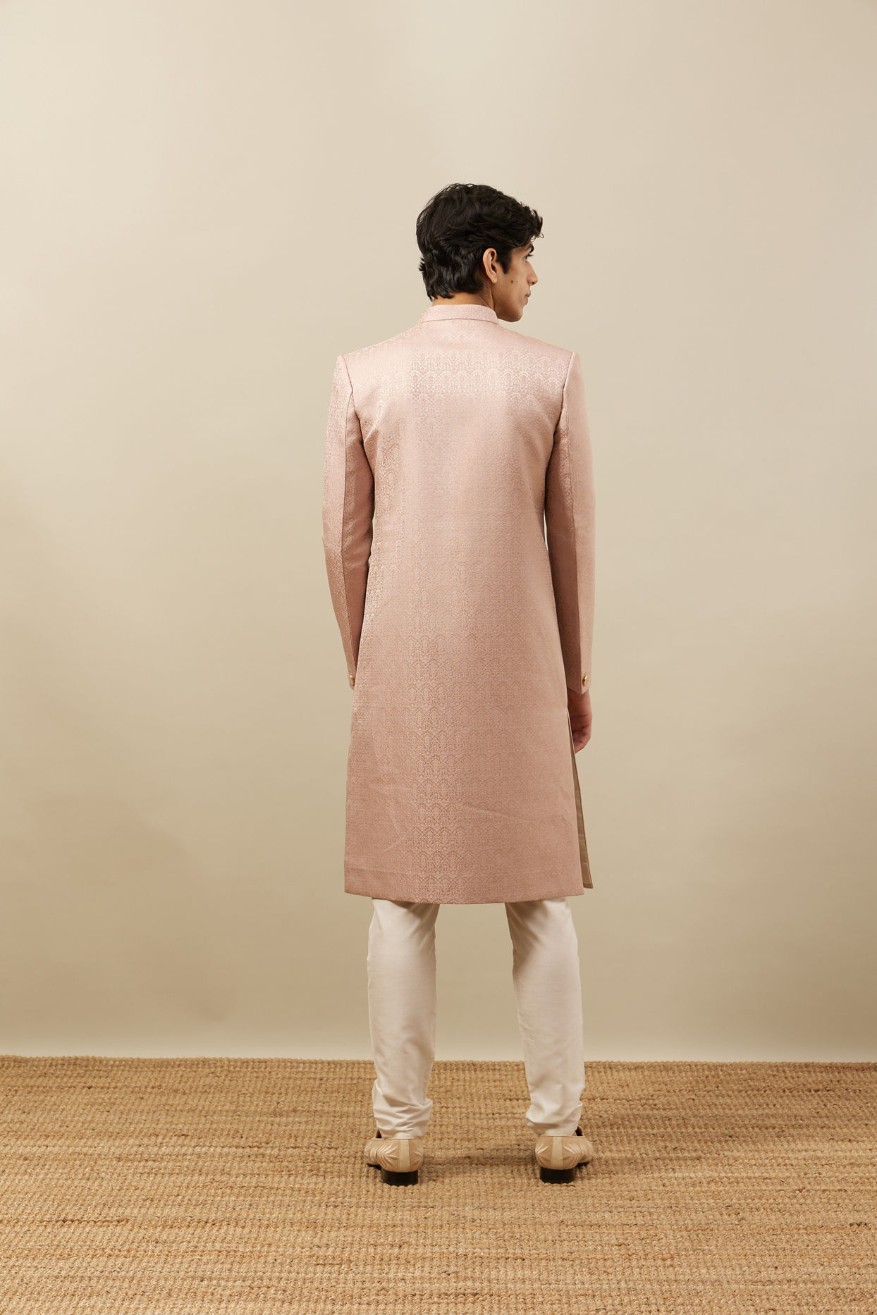 Rose Pink Self Design Sherwani image number 4