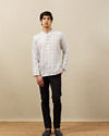 alt message - Manyavar Men Pearl White Self Printed Short Kurta image number 2