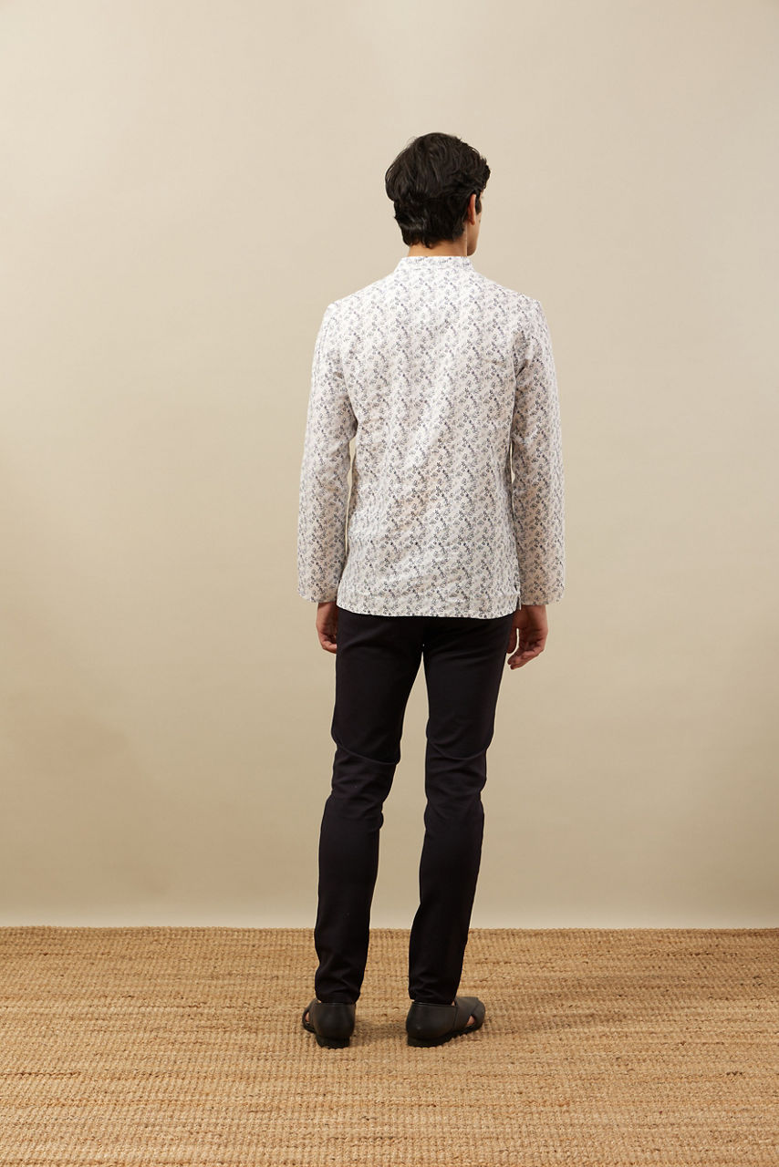 Manyavar Men Pearl White Self Printed Short Kurta