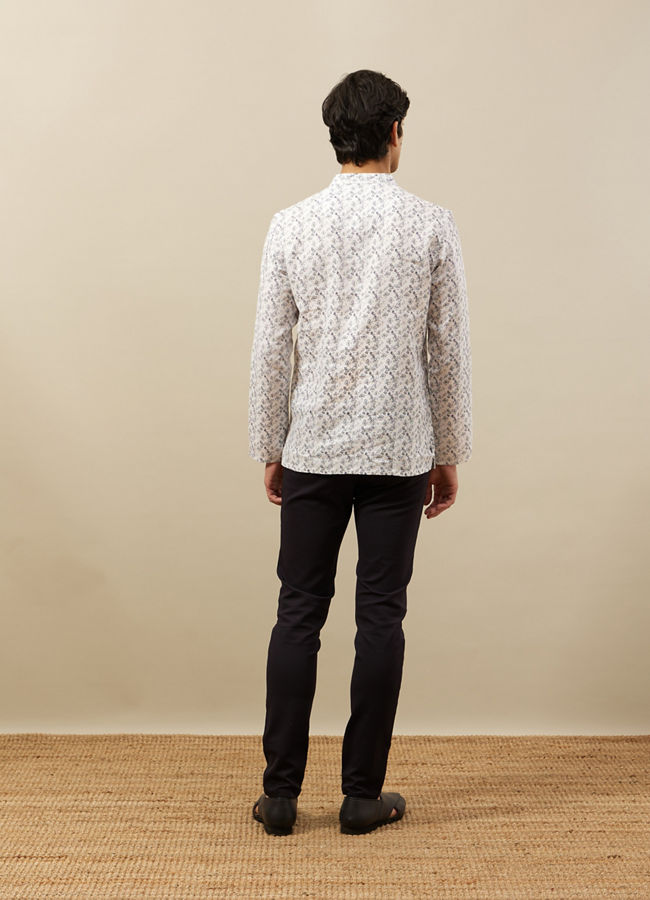 Manyavar Men Pearl White Self Printed Short Kurta